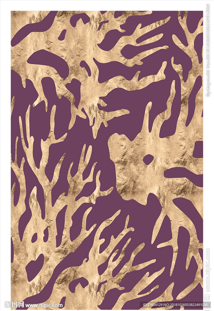 金色珊瑚抽象图案唯美装饰画