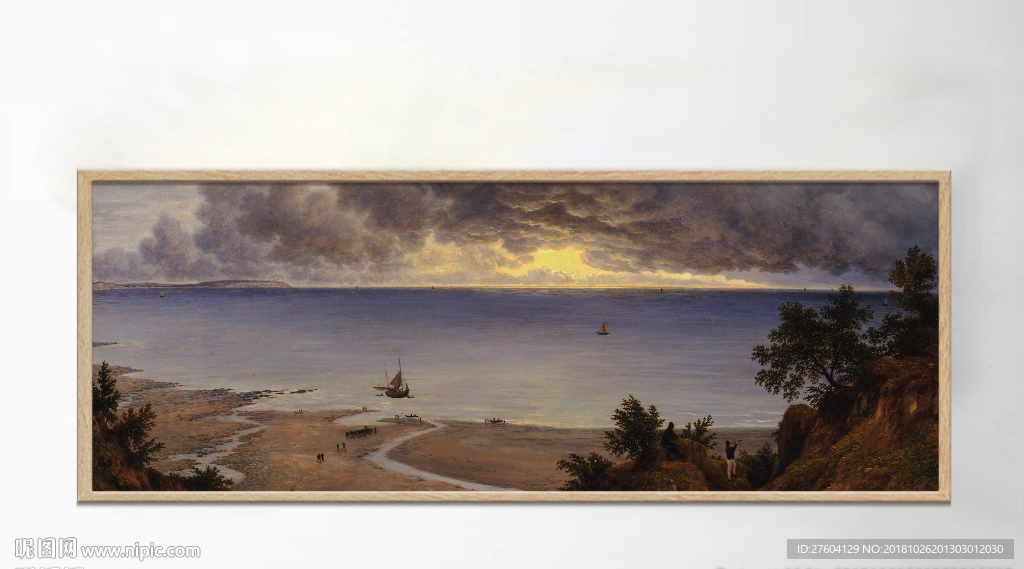 油画风景天空海边帆船装饰画