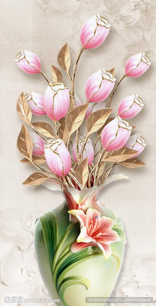 3d立体花瓶玄关电视背景墙