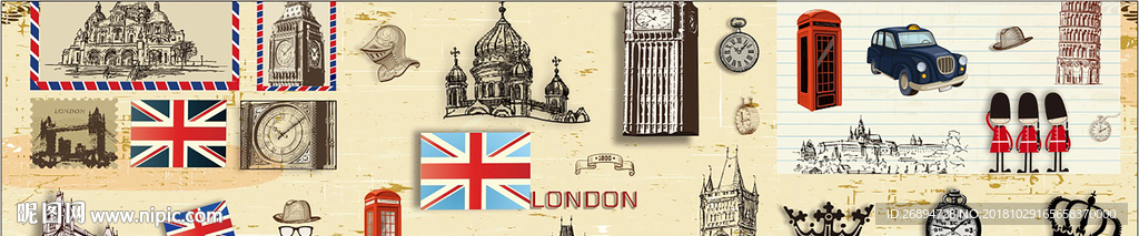 英伦风复古墙画