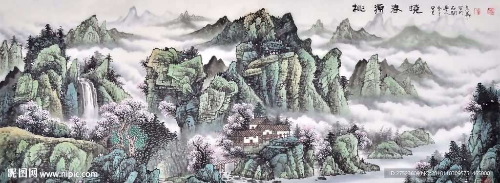 中式古典水墨山水国画