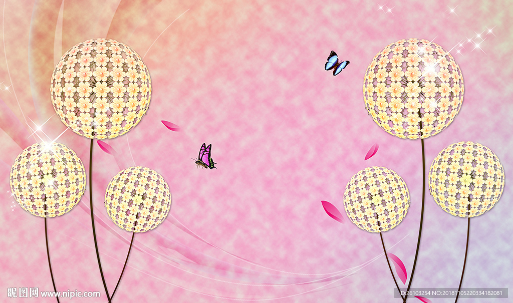 梦幻花卉蝴蝶电视背景墙