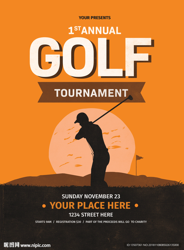 大气打高尔夫球海报模板设计