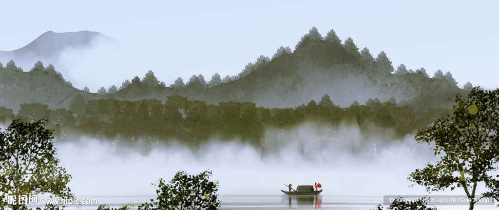 水墨 风景 水彩 山水画 国画