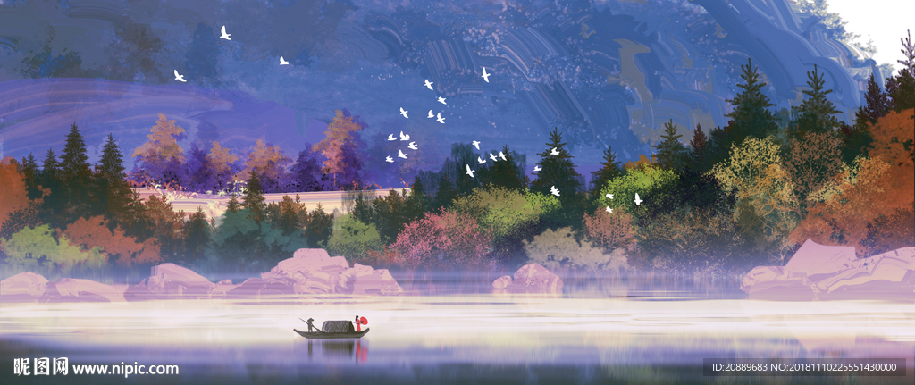 水墨 风景 水彩 山水画 国画