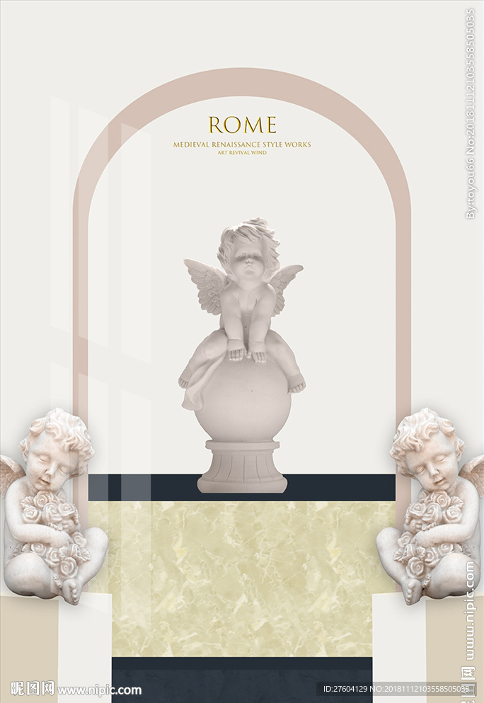 复古文艺复兴雕塑天使装饰画
