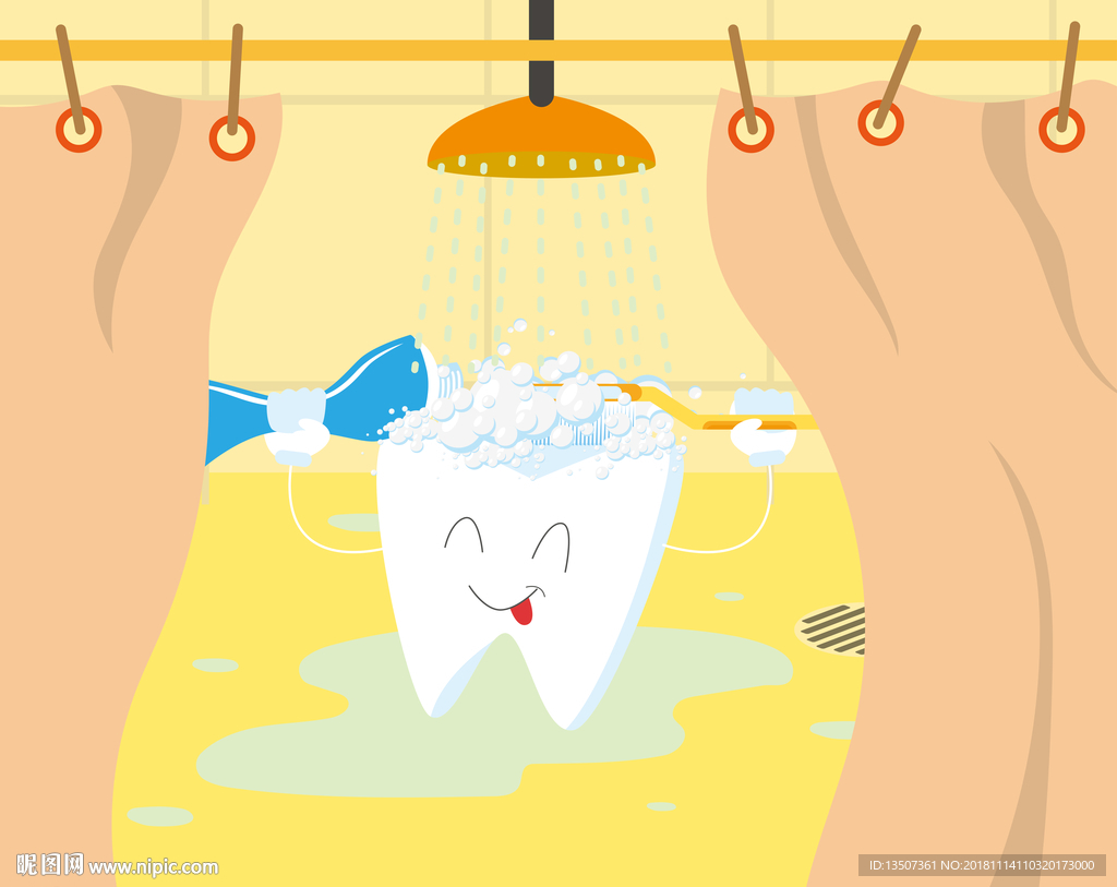手绘牙齿洗澡抽象创意插画设计