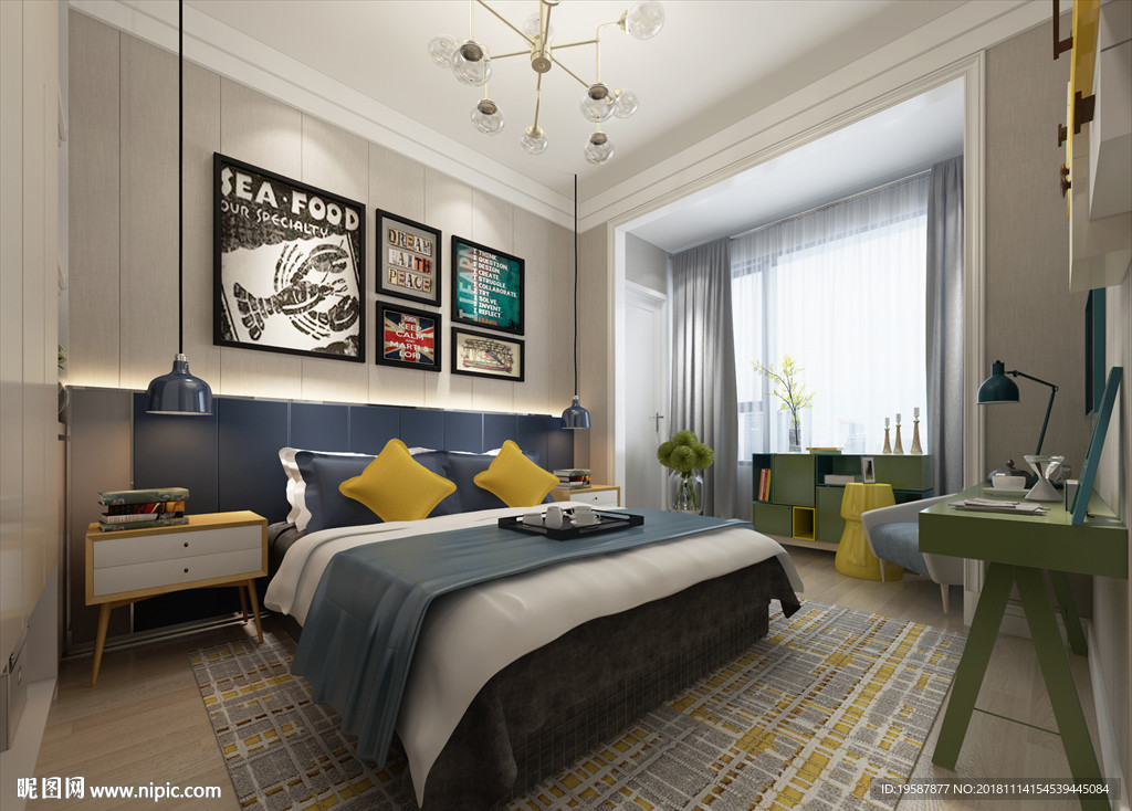 集成墙面儿童房模型效果图