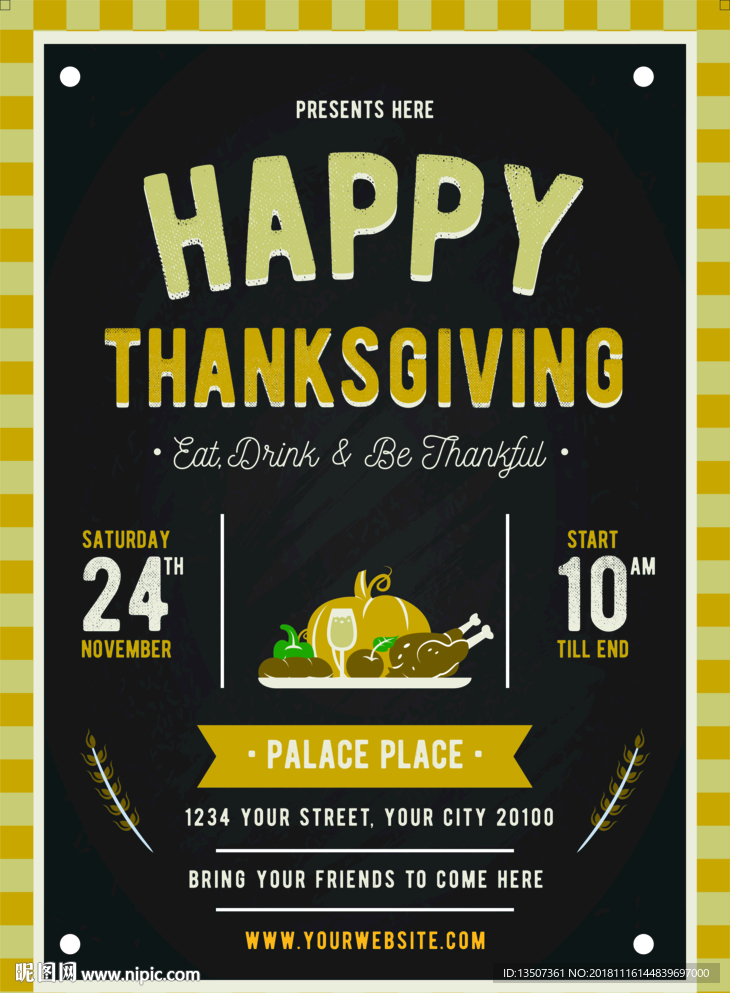 复古风感恩节海报模板设计