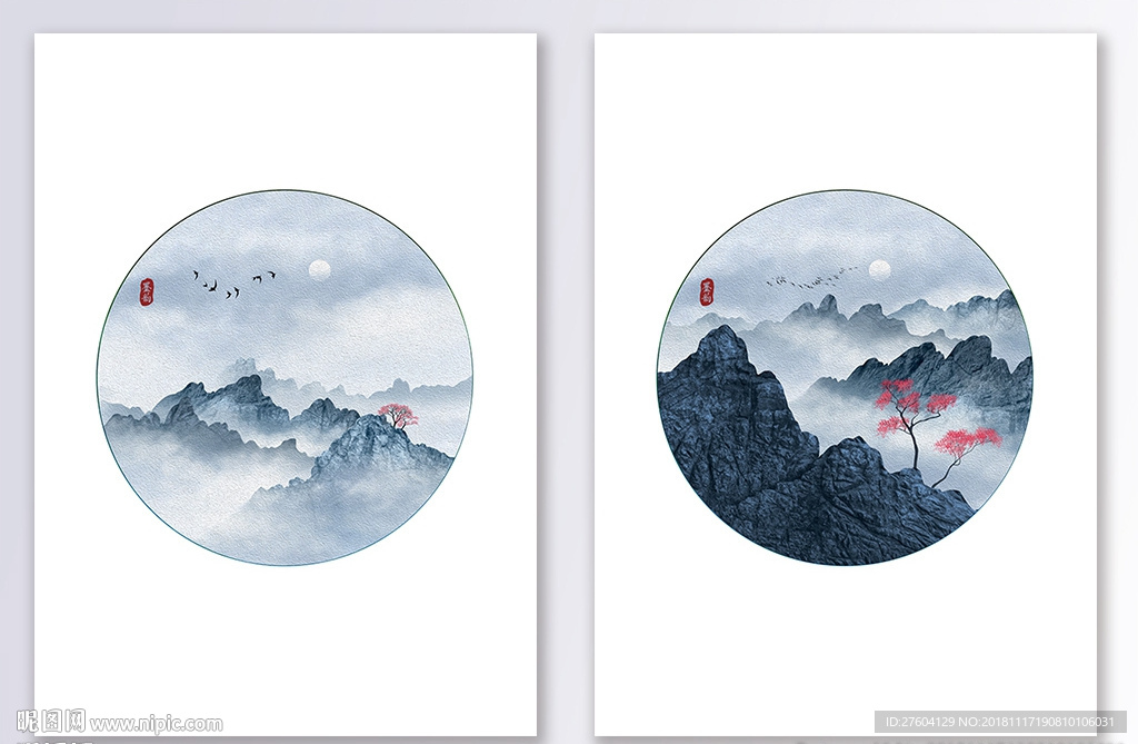 中国风山水风景双联装饰画