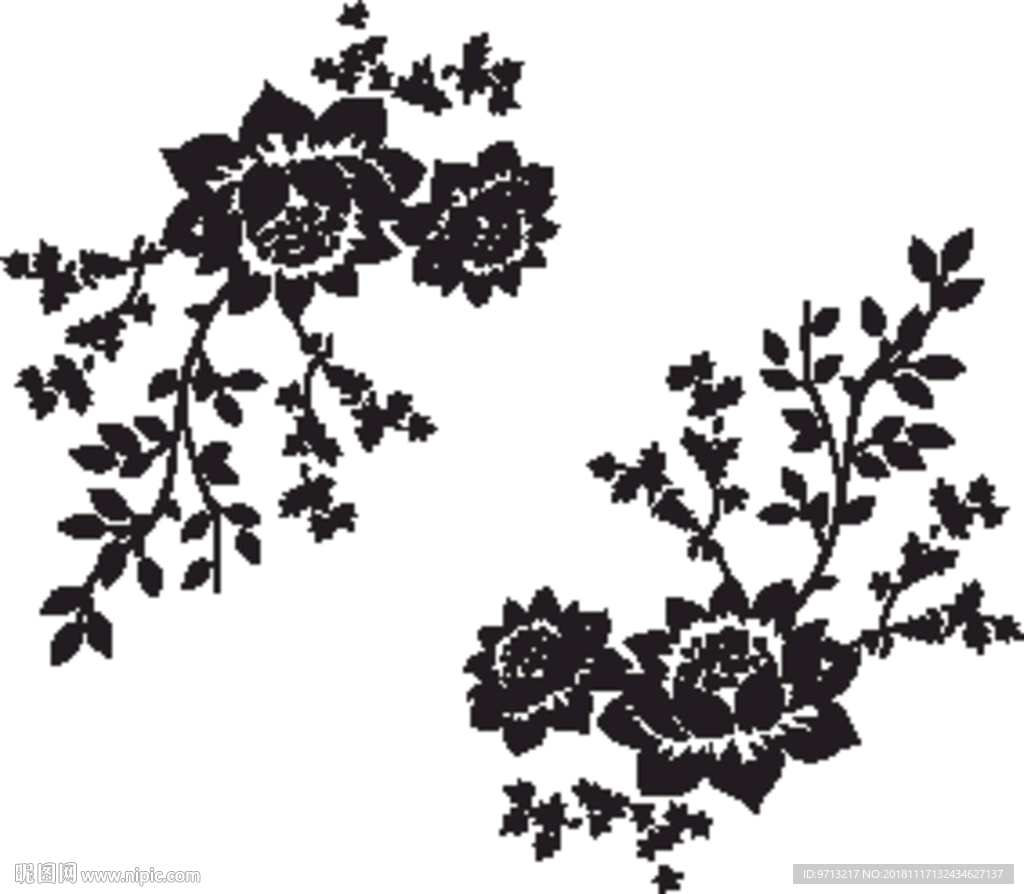 硅藻泥电视墙对角花矢量图