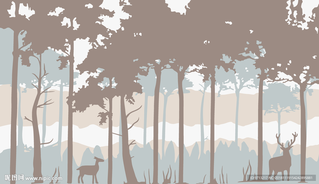 硅藻泥北欧森林矢量图