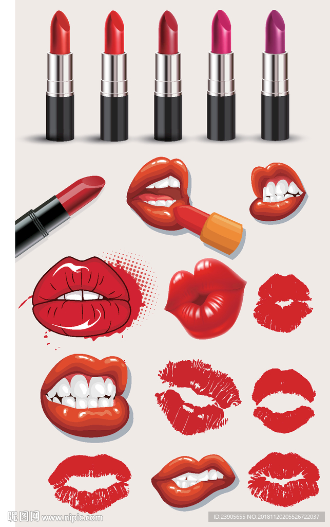 矢量口红唇印嘴唇插画图案设计