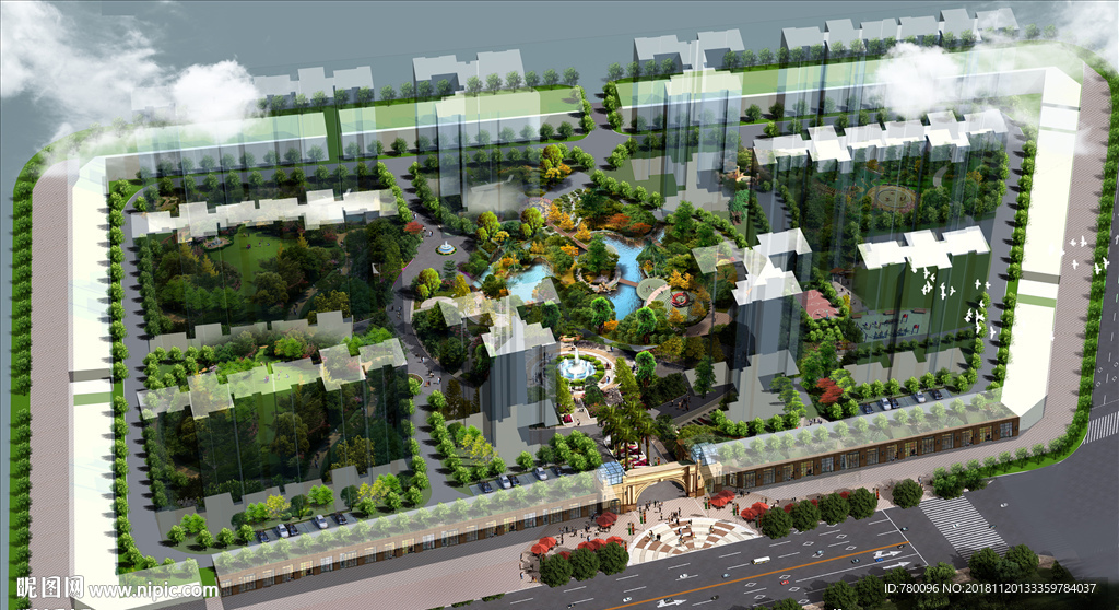 小区园林鸟瞰图