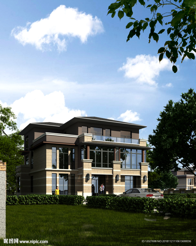 两三层半现代风格别墅外观效果图