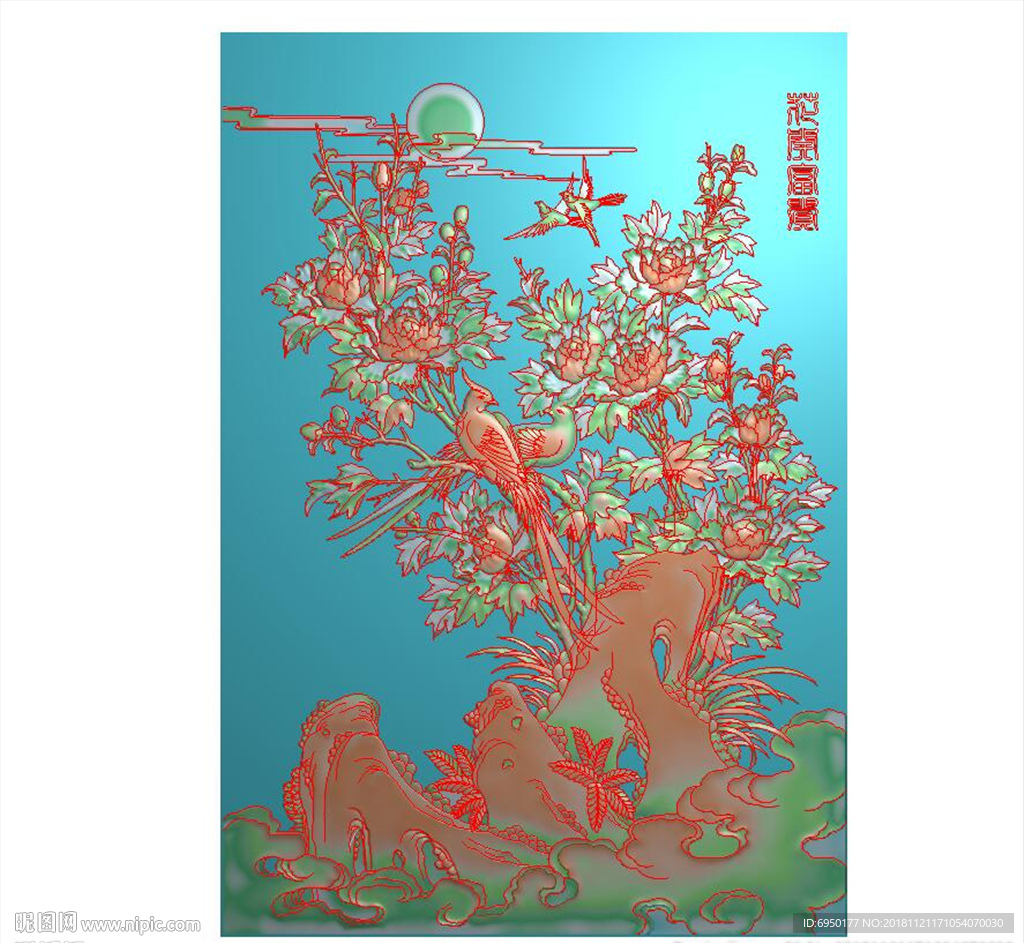 四季花鸟花开富贵牡丹花精雕浮雕