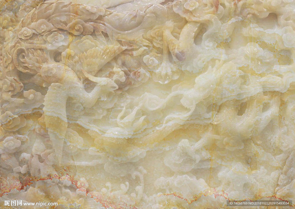 龙凤吉祥玉石浮雕电视背景墙装饰