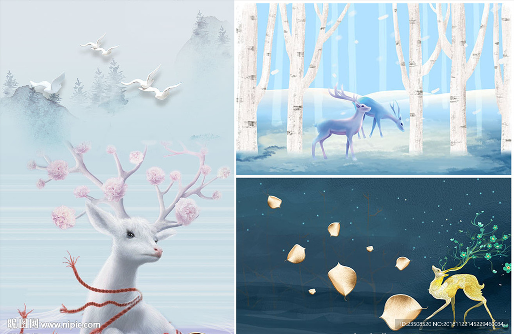 梅花鹿麋鹿挂画