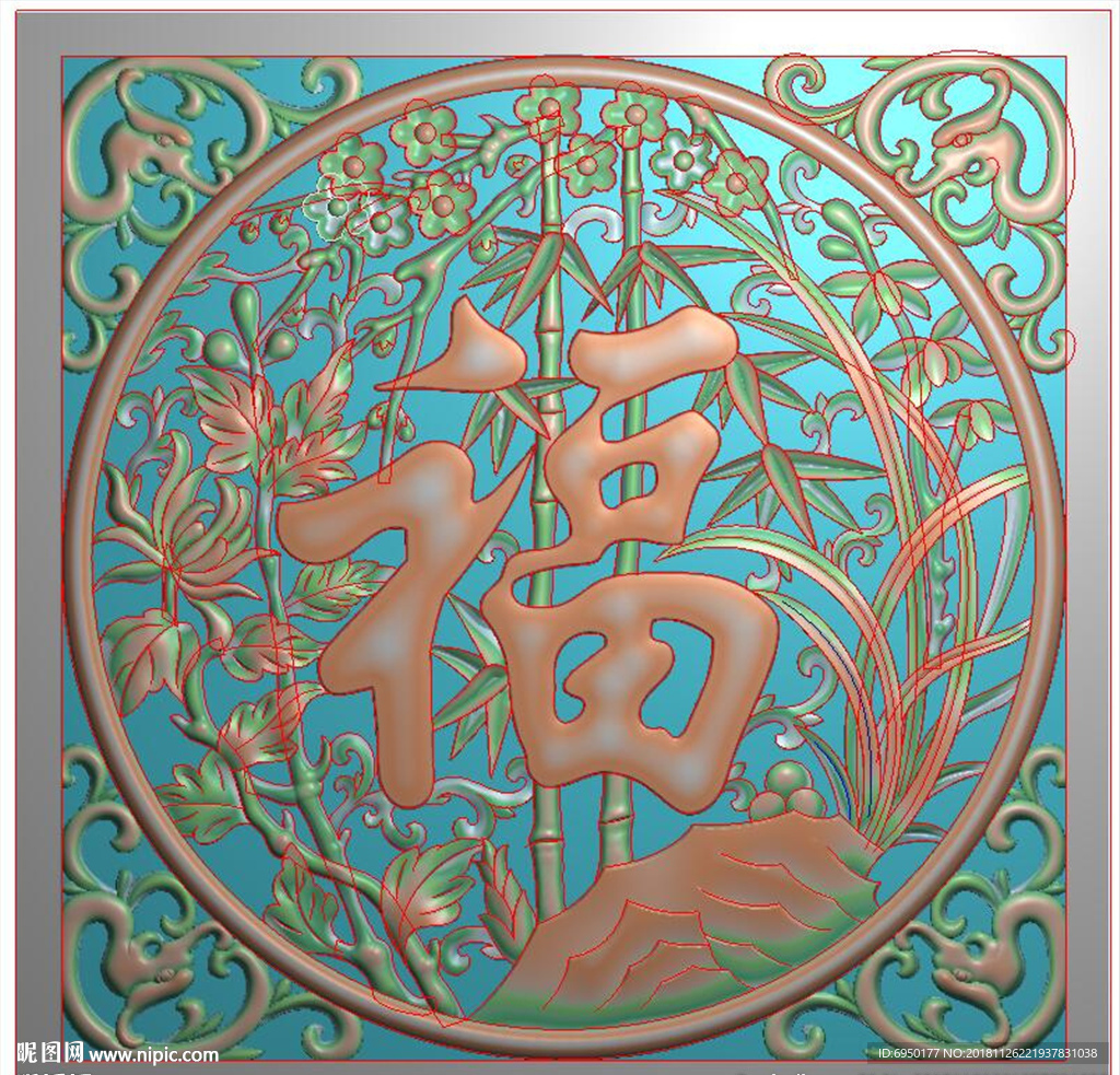 镂空四季梅兰竹菊草龙福精雕浮雕