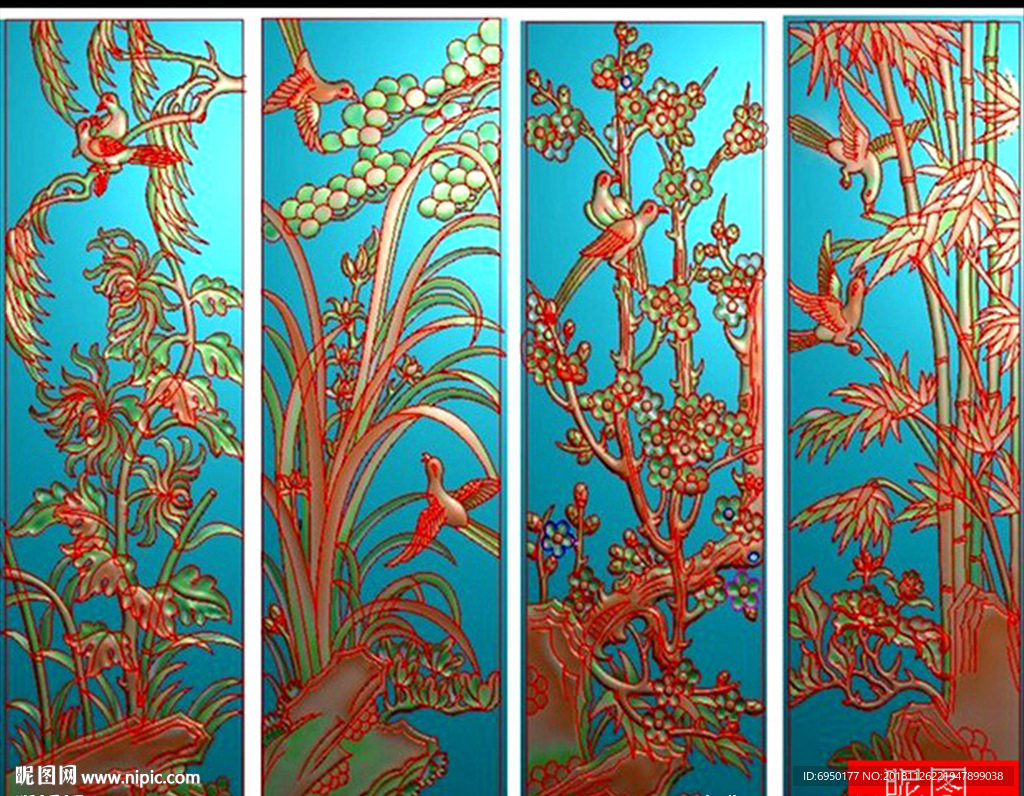 四季花鸟梅兰竹菊挂屏精雕浮雕