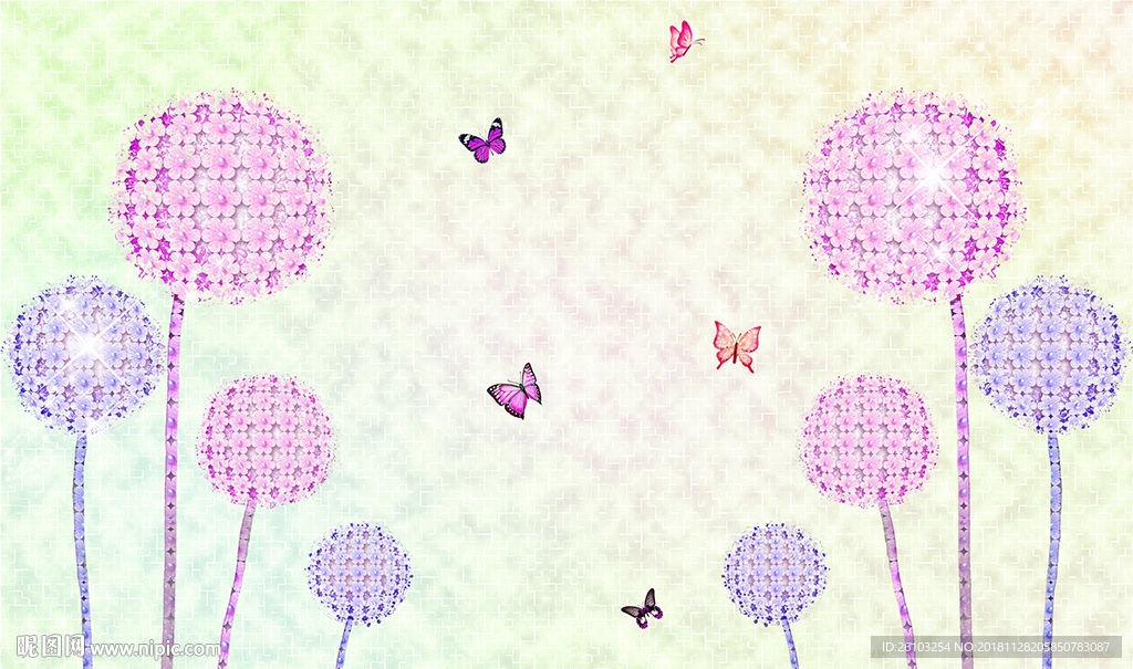 梦幻花卉蝴蝶电视背景墙