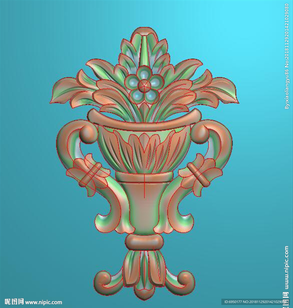 中式洋花博古垭口花瓶精雕浮雕