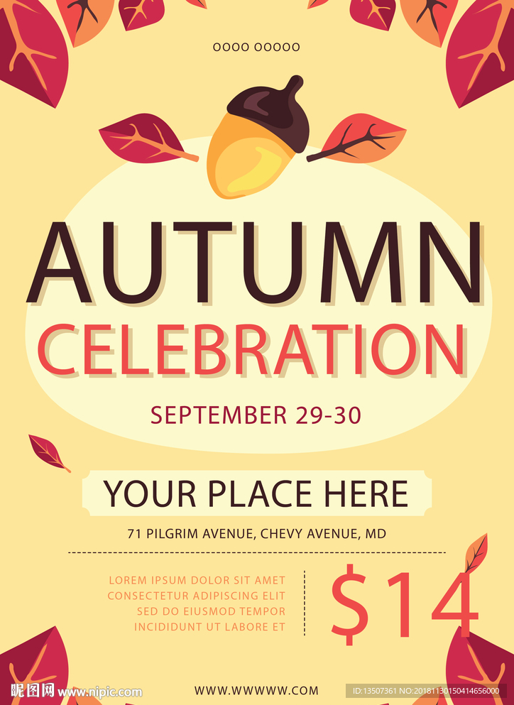 手绘秋天落叶海报模板设计