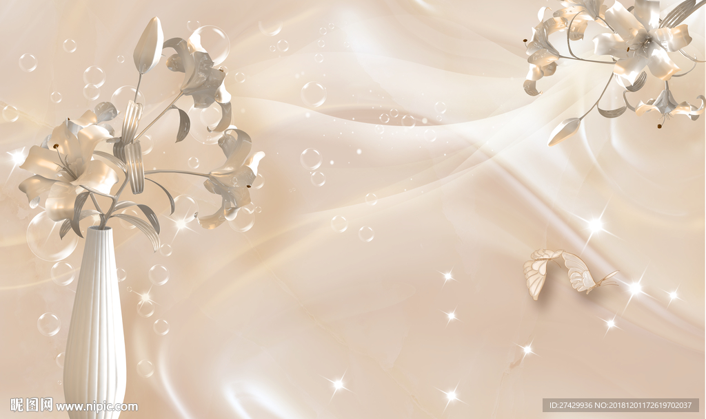 玉雕百合花玉石背景立体背景墙