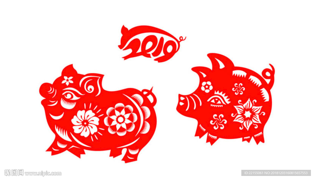 2019年生肖猪剪纸素材猪元素