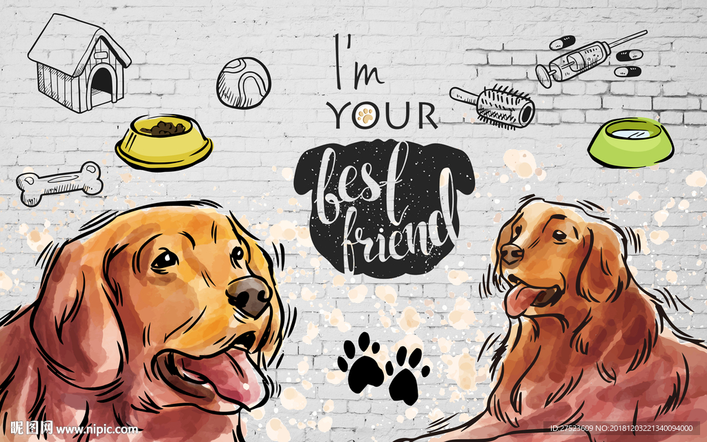 手绘复古儿童卡通背景墙