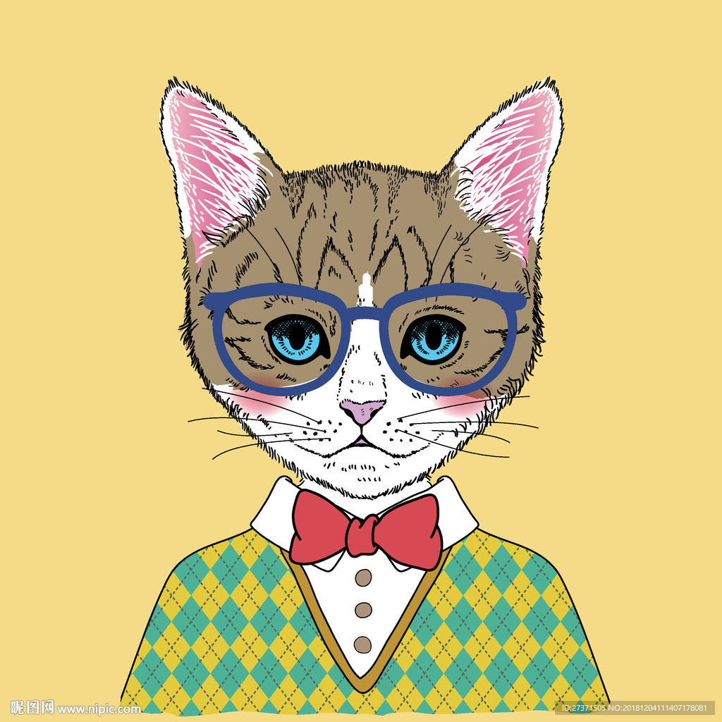 手绘卡通猫咪AI矢量图片