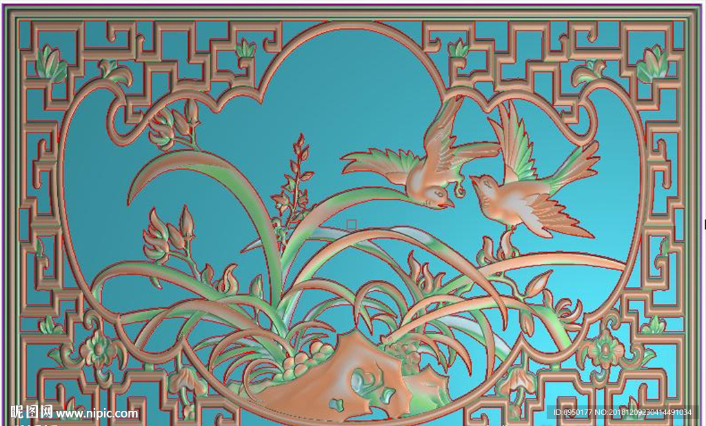 镂空兰花鸟四季平安窗花精雕浮雕