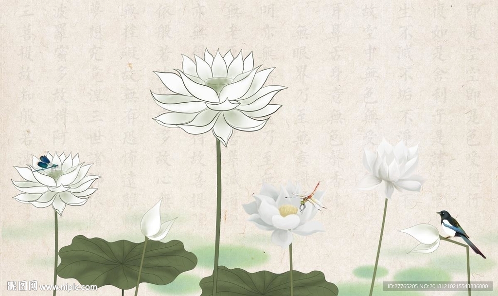 荷花山水电视背景墙