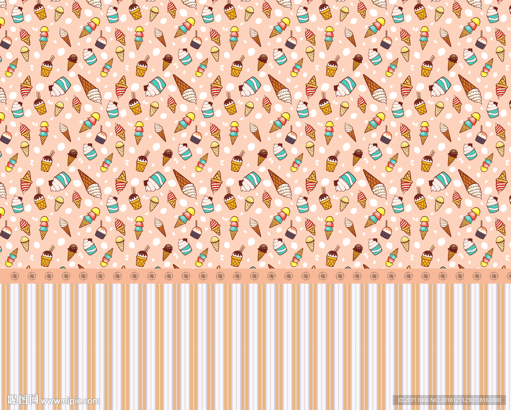 手绘冰淇淋食物儿童房甜美背景