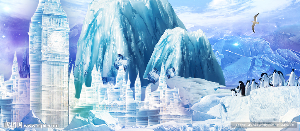 冬季冰雪山川背景素材