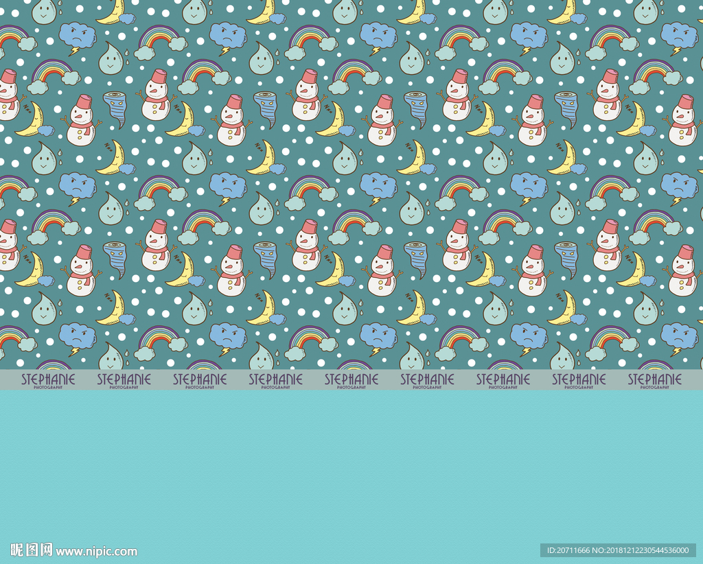 小雪人彩虹云儿童房背景墙