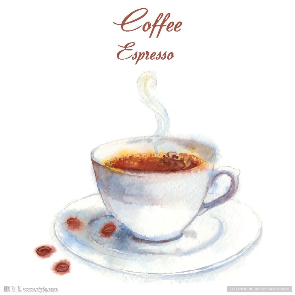 水彩手绘画浓缩咖啡