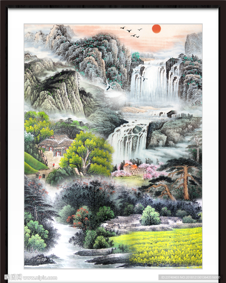 工笔中堂画 山水画 江山多娇