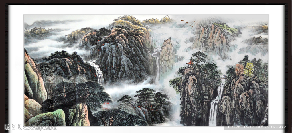 工笔中堂画 山水画 江山多娇