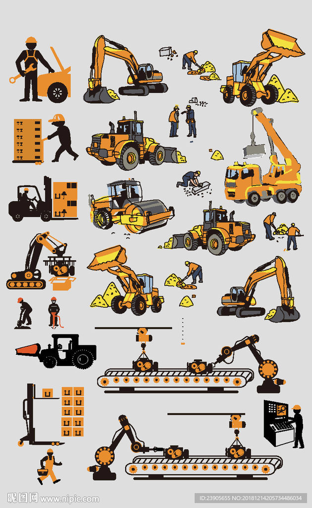 矢量卡通施工机械车辆插画设计