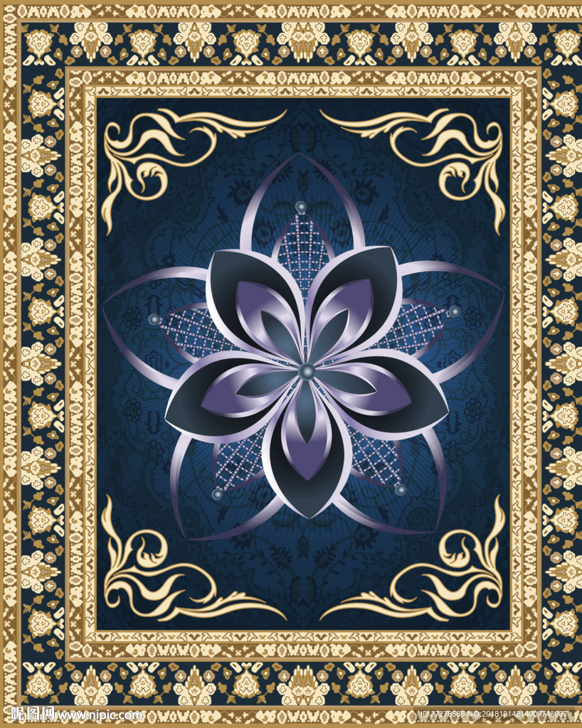 蓝色抽象地毯 大花地毯