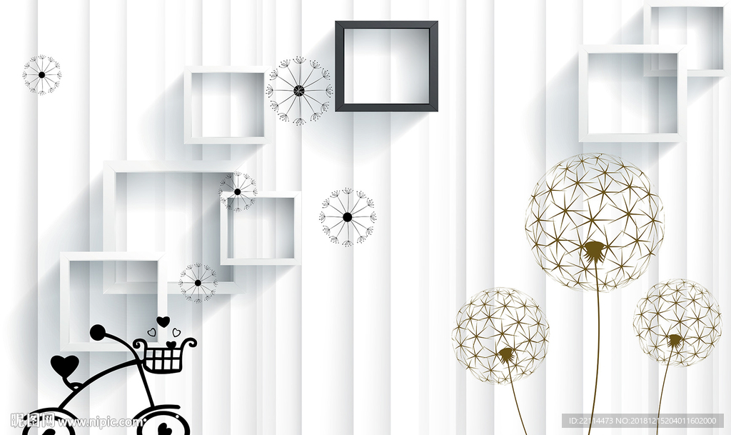 3D简约立体方块蒲公英背景墙