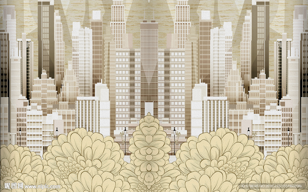 城市抽象花朵玄关屏风背景底纹素