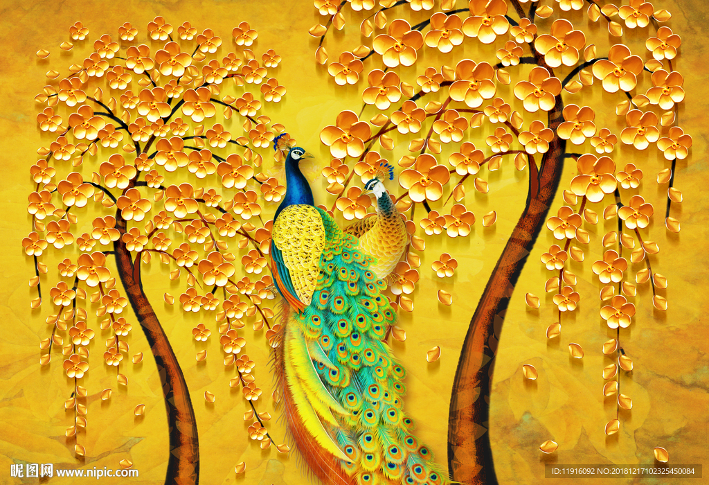 花开富贵孔雀图