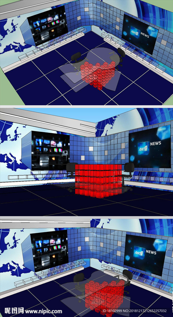 直播室演播室舞台草图SU模型