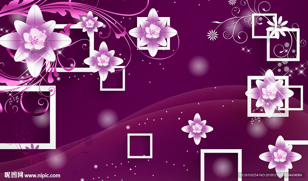 梦幻花卉简约框框电视背景墙