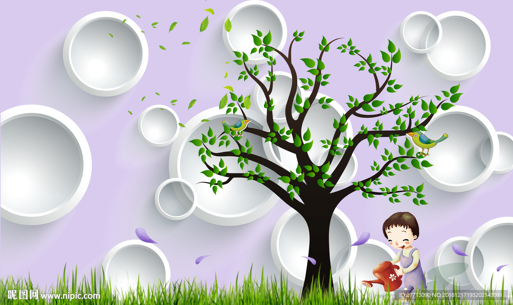 3D立体抽象树电视背景墙