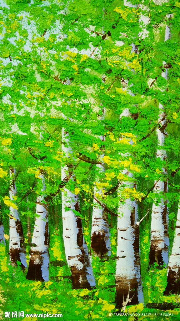 绿色白桦林油画