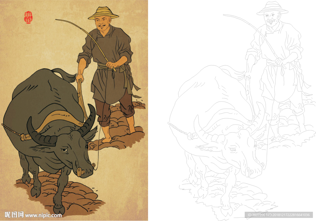 农耕线描 农耕白描 农耕素描