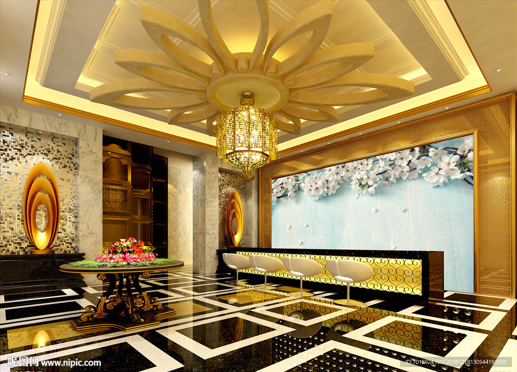 彩雕玉兰花家和富贵中式山水电视